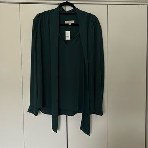 Loft NWT green blouse with attached lavallière